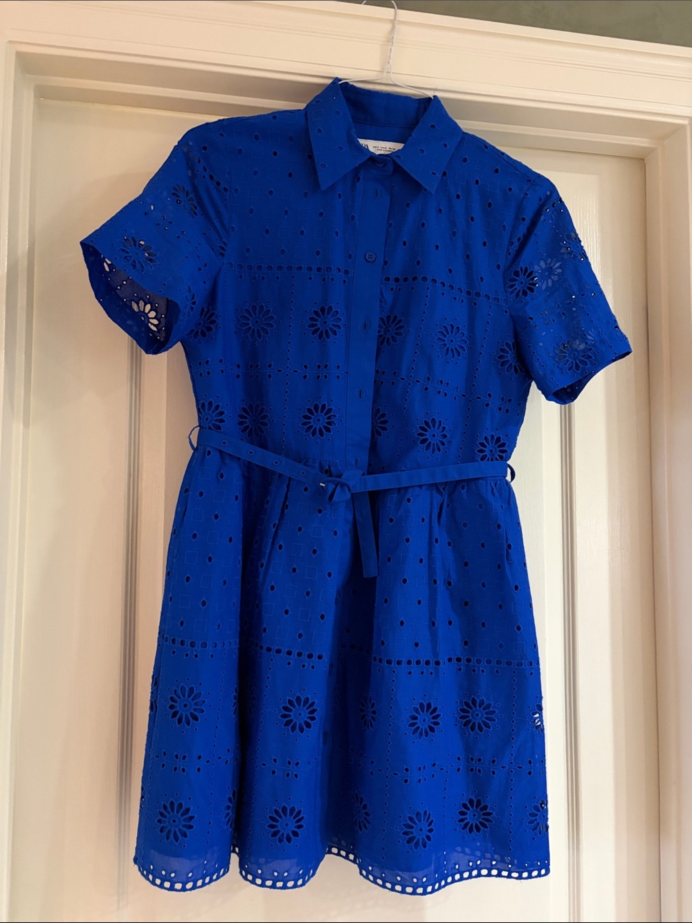 Zara Royal Blue Eyelet Shirt Dress